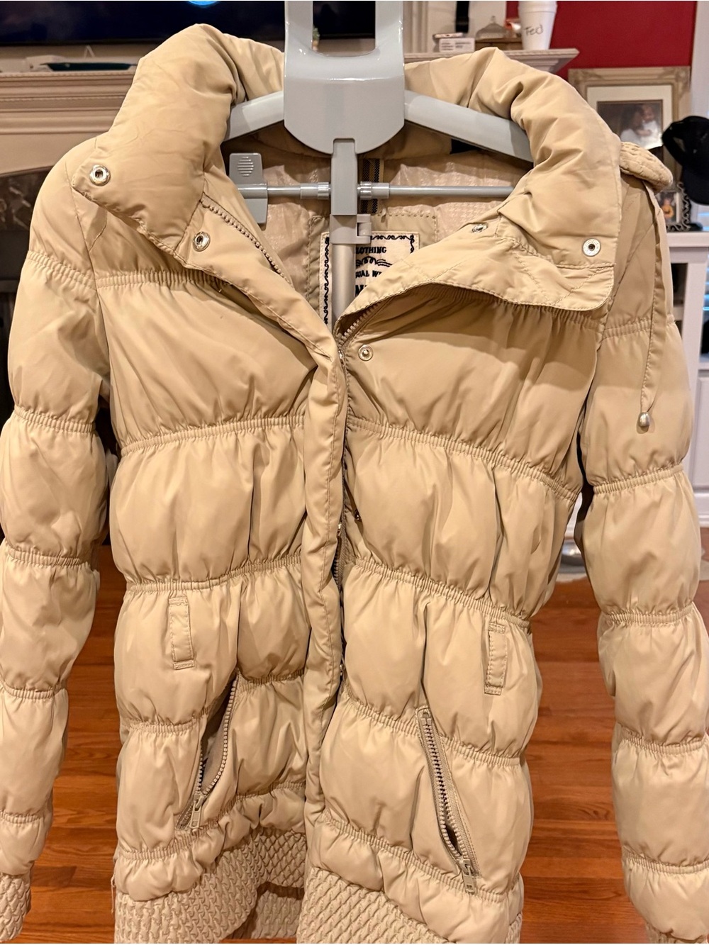 Mango Beige Quilted Puffer Jacket